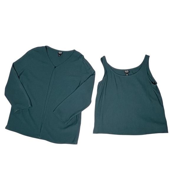 EILEEN FISHER Teal Green Two Piece Cami Cardigan Set Women's Size PS - Picture 3 of 16